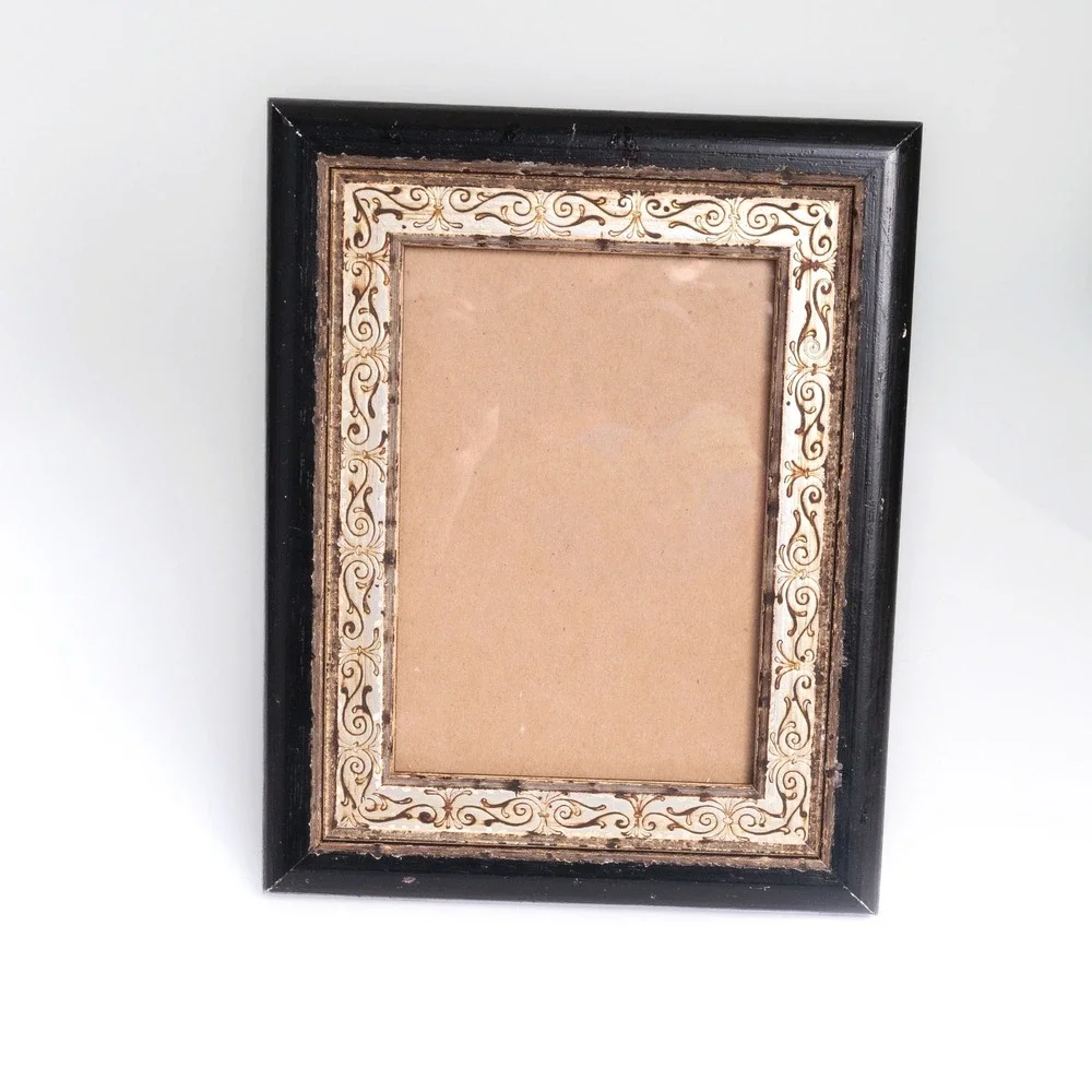 Vintage Martin Aborn Wood Picture Frame Dark Brown Ornate Scrollwork Border